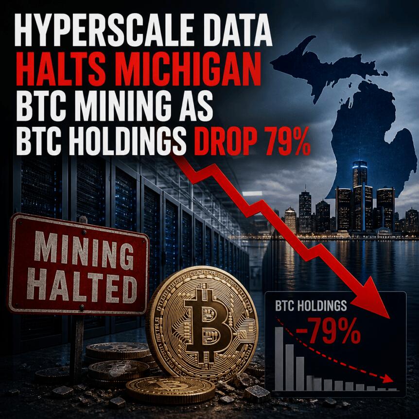 Hyperscale Data 暂停密歇根州 BTC 挖矿,BTC 持仓下降 79%