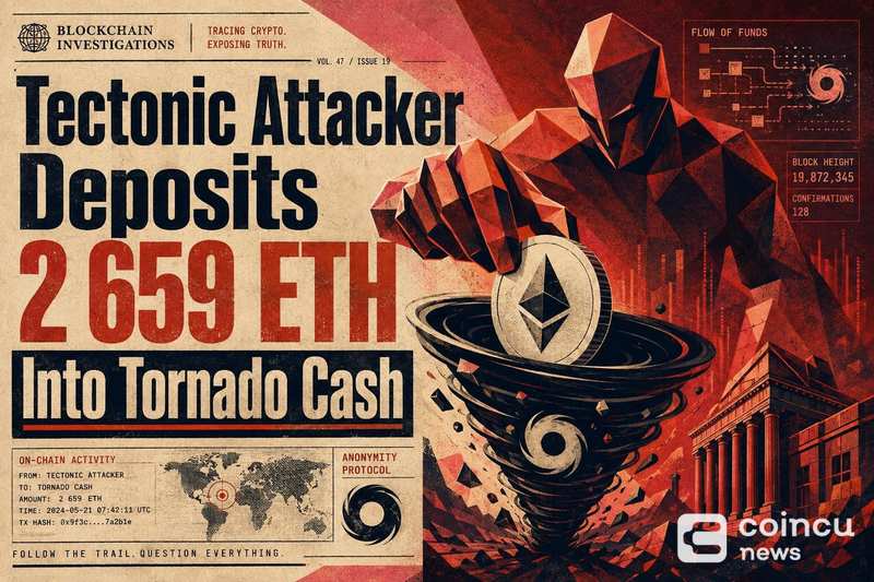 Tectonic 攻击者将 2,659 ETH 存入 Tornado Cash