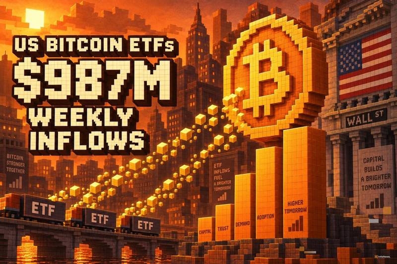美国比特币 ETF 周净流入量达 9.87 亿美元