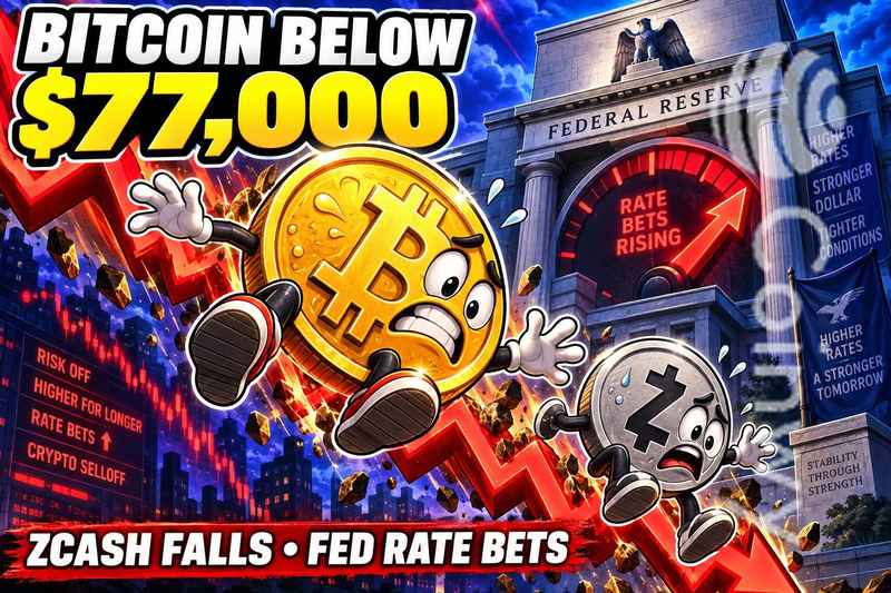 比特币跌破77,000美元,Zcash因美联储加息押注而下跌