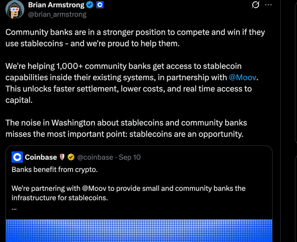 Coinbase CEO 布莱恩·阿姆斯特朗阐述其对稳定币新闻的立场 | 来源:X