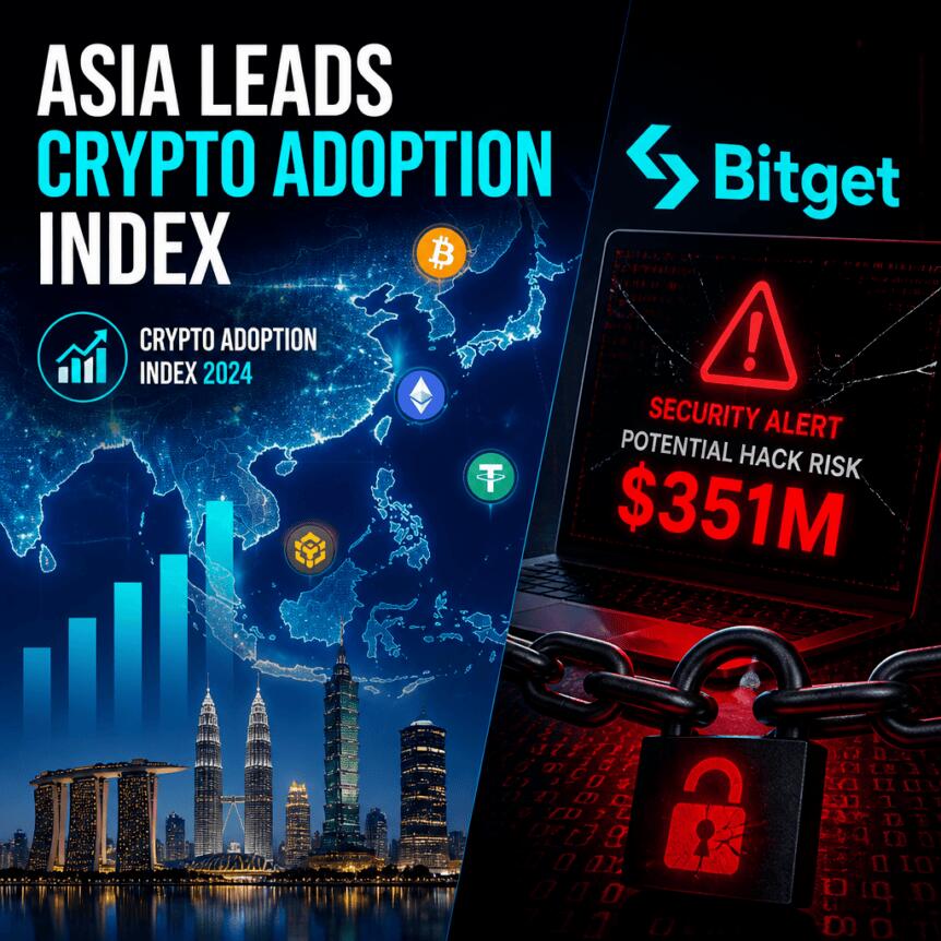 亚洲领跑加密货币采用指数,Bitget 面临 3.51 亿美元黑客风险